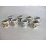 Denby 1979/80's regional mugs collection (Yorkshire, Wales, North West etc) plus another.