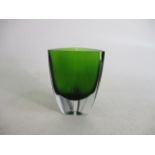 Murano sommerso heavy green glass vase. 5 1/2 inch tall