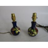 Moorcroft pair of Hibiscus cobalt blue 5 inch lamp bases, beautiful collectors pieces.