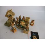 Collection of Pendelfin figures, House and display stand.