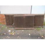 Trio of Victorian heavy cast iron radiators. H74 x W10 x L100cms.