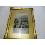 Antique gilt framed "Arlequin Roi Gerendib" silk picture by Antonio Lonzo, W12 x H17 inch.