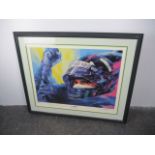 Signed print of "Damian Hill" limited edition No.446/500, "Victory salute" 1996 F1 champion, by
