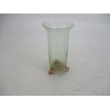 Art deco green crackle glass, pink spiral footed vase, 9 inch.