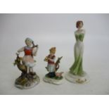 Trio of Capodimonte figurines, slight damage on one.