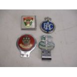 Selection of vintage car badges to include Yorkshire, Lancashire & Cheshire Rover RAC etc.