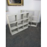 Pair of vintage wooden pigeon holes with clear Perspex backs. Largest H88 x W16 x L94cms.