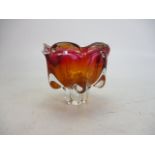 Vintage heavy Czech art glass pink/amber Josef Hospodka vase, 6 1/2 inch.