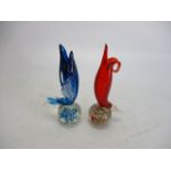 Beautiful Murano red art glass horn, along with cobalt blue fish.