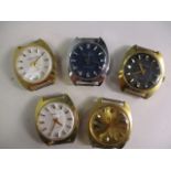 5 Sliver and gold plated Swiss watch faces (Advised to be working)