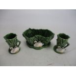 Trio of sylvac swan detailed vases/planter.