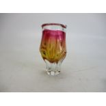 Vintage heavy Czech art glass pink/amber Josef Hospodka vase, 8 inch.