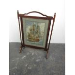 Vintage tapestry wooden fire screen