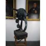 One off vintage plaster plaster sculpture, 2 headed "The devils Christmas pies are made of lawyers