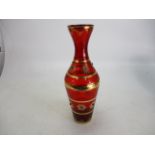 Large ruby glass vase with gold detail H: 44cm W: 15cm