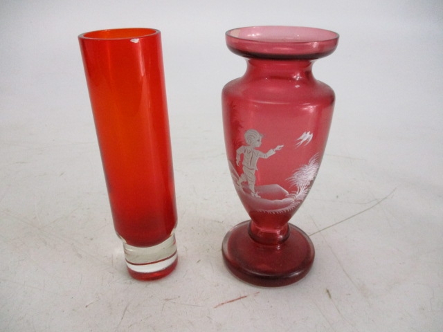Selection of Ruby glass to include vases - Image 3 of 3