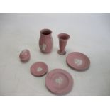 Selection of pink Jasperware Wedgwood to include vases pin trays etc Lot 6