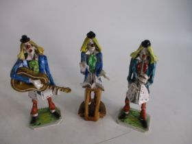 Trio of Italian Majolica clown musicians, by Dino Bencini.