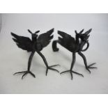 Pair of vintage Blacksmith made arts and crafts fire dogs, dragon detail.