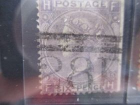 SG 97 6d deep lilac with hyphen winged margin 1865 plate 5, Cat £140.