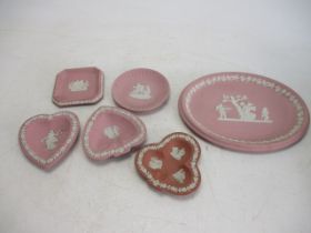 Selection of pink jasperware Wedgwood to include pin trays, plaque Lot 3