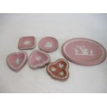 Selection of pink jasperware Wedgwood to include pin trays, plaque Lot 3
