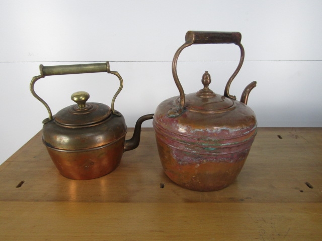 Pair of vintage copper kettles