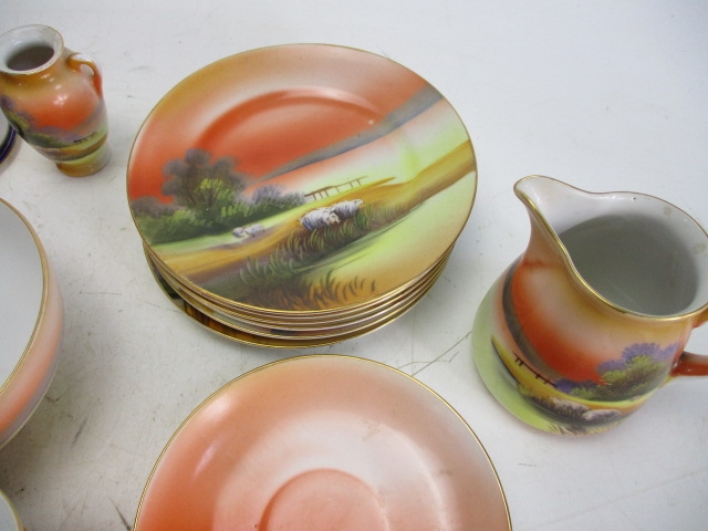 Selection of 1920's Noritake china to include cups/saucers etc. desert scene and sunset scene. - Image 3 of 4