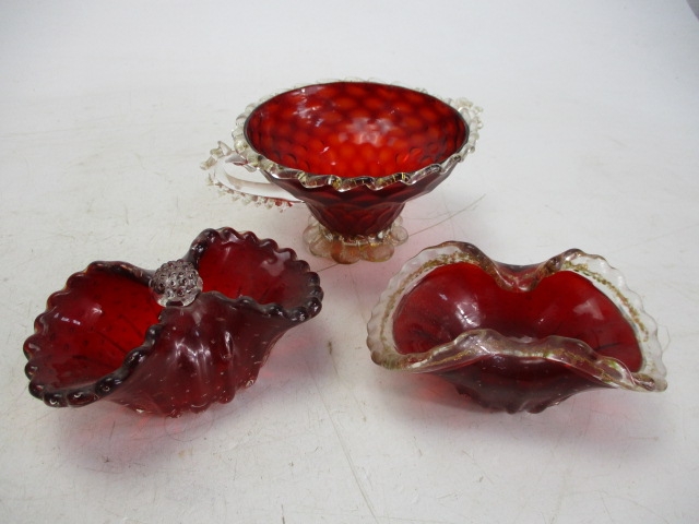 Selection lot of Ruby Glass to include baskets - Image 3 of 3