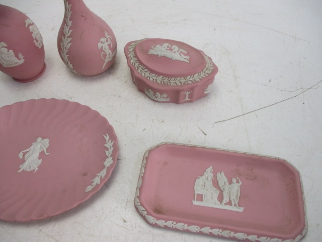 Selection of pink Jasperware Wedgwood to include vases, trinkets etc Lot 5 - Image 2 of 3