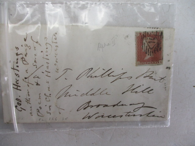 SG 8 on cover 1d red plate 166 imperf, Cat £50+.