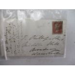 SG 8 on cover 1d red plate 166 imperf, Cat £50+.