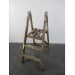 Vintage wooden step ladders. H92 x W32cms.