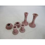 Trio set of pink Jasperware Wedgwood to include candle sticks/ candle holders Lot 4