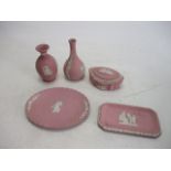 Selection of pink Jasperware Wedgwood to include vases, trinkets etc Lot 5