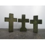 Set of 3 stone French graveyard crosses, tallest on H35 x W23 x D7.5cms.