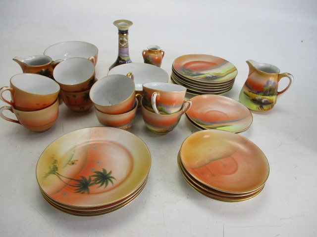 Selection of 1920's Noritake china to include cups/saucers etc. desert scene and sunset scene.
