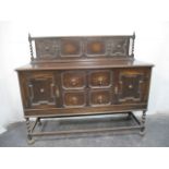 Dark oak Victorian sideboard unit with barley twist legs H:135cm L:153cm W:52cm