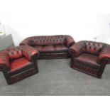 Oxblood Chesterfield 3 piece suite. 3 Seater and 2 Seater Chair
