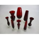 Mix lot of ruby glass to include vases