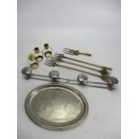 Mixed lot of metal ware to include tray, forks etc.