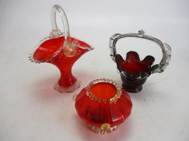 Selection lot of Ruby Glass to include baskets - Image 2 of 3