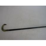 Antique ebonized walking stick with horn handle and silver collar marked Chester 1907 . Inscribed