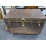 Large antique American travel chest studded and lined