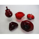 Mix lot of Ruby glass to include bowls and swan