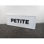 Large light up Petite sign, needs rewiring, 119 x 46 x 7cms.