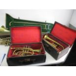 4 Brass trumpets (3 Cased) A/F
