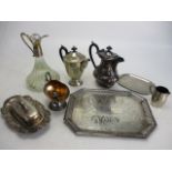 Selection of vintage sliver plated and a Ships Decanter to include kettle, plate, tea pot