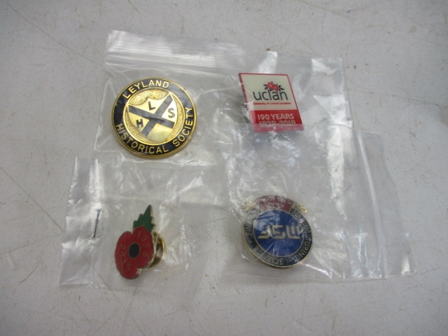 Selection of pin badges to include Leyland historical, manufacturing science etc.
