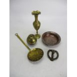 Mixed lot of vintage brass and copper to include vase, sieve etc